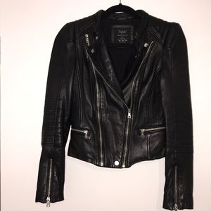 Black Biker Style 100% Sheep Leather Jacket - Zara